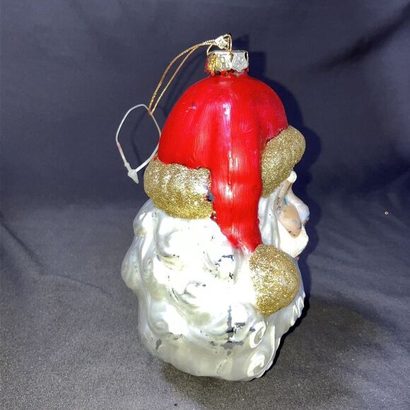 1 - Vintage Santa Head Ornament / Hand Blown Glass / Mercury / Glitter / Flaws - Picture 5 of 13